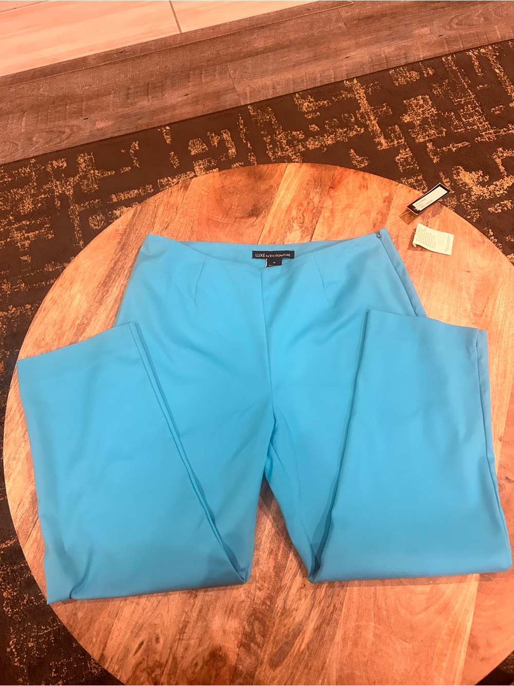 Luxe by Eric Signature Twill Mid-Rise Side Zip Pants Turquoise NWT